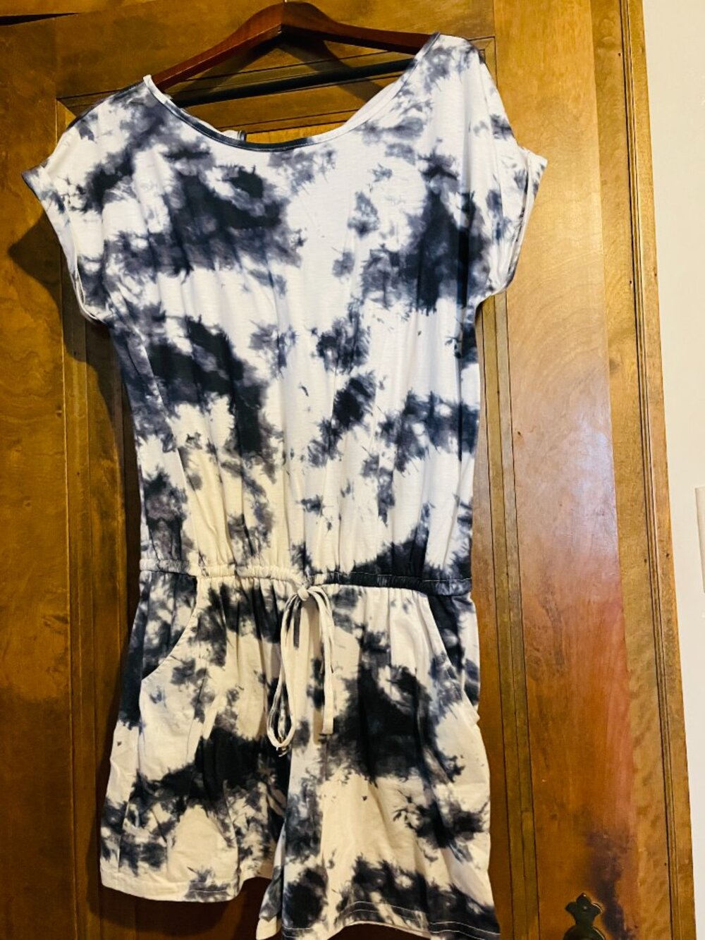 Blue and White Tie Dye Romper - Women's Shorts Jumper Size L